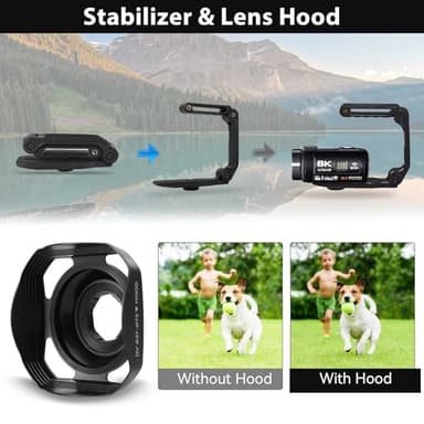 Video Camera, 8K Camcorder 48MP 15FPS UHD WiFi Vlogging Camera with IR Night Vision for YouTube, 3" Touch Screen 18X Digital Zoom, with Fill Light, Mic, Stabilizer, Lens Hood, Remote and 2 Batteries - Image 7