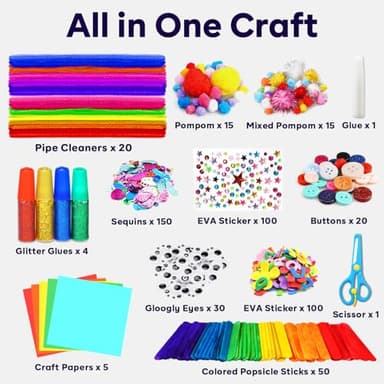 FUNZBO Arts and Crafts Supplies for Kids - Craft Kit with Glitter Glue Stick, Pipe Cleaners Pom Poms Craft Tools, DIY School Supplies Kit, Girls Toys, Christmas Birathday Gifts for Girls Boys Age 4+ - Image 2