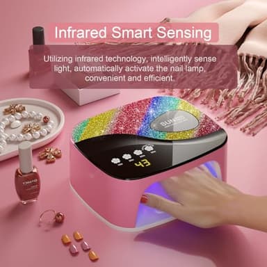 LVAINIT SUNX11 Rhinestone uv Nail Lamp - LED UV Gel Nail Dryer with Rainbow Crystal Design, 3-Second Quick Dry, Touch Screen, Detachable Base, 4 Timer Settings, for Fingernails & Toenails - Image 7