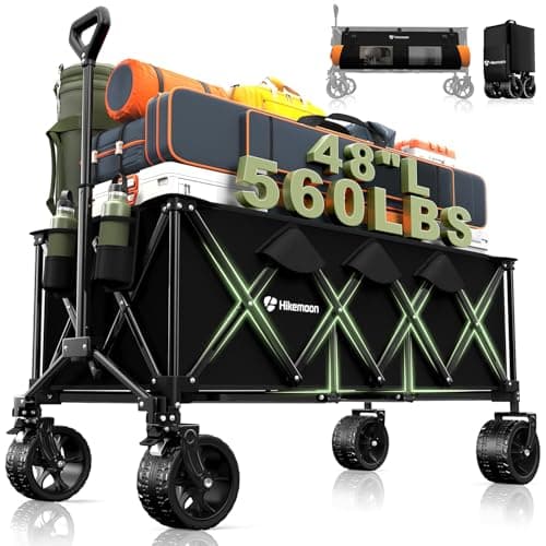 Hikemoon 48"L Collapsible Wagon Cart Foldable, 560LB Weight Capacity 300L Heavy Duty Folding Beach Wagon with All-Terrain Big Wheel, Utility Wagon for Grocery, Shopping, Garden, Sports, Camping, Black - Image 1