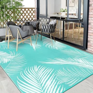 Pauwer Waterproof Outdoor Rug 6x9, Reversible Plastic Straw Patio Camping Rug, Indoor Outdoor RV Mat Carpet for Deck, Camper, Porch, Balcony, Backyard, Picnic, Leaf Light Blue - Image 7