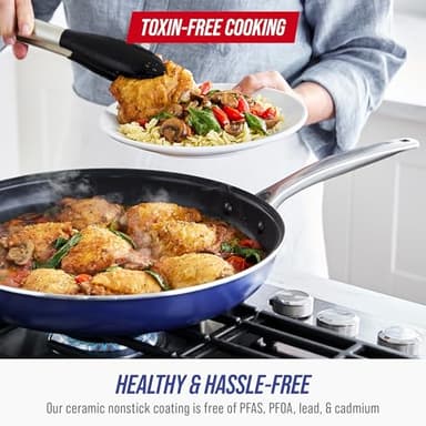 Blue Diamond 11 Piece Cookware Set, Diamond Infused PFAS & PFOA-Free Ceramic Nonstick Pots and Pans, Durable Nontoxic Metal Utensil Safe & Scratch Resistant, Dishwasher & Oven Safe, Blue - Image 5