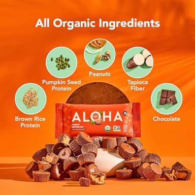 ALOHA Organic Plant Based Protein Bars - Peanut Butter Cup Bar - 12 Bars, Vegan, Low Sugar, Gluten-Free, Low Carb, Non-GMO, No Stevia, No Erythritol - Image 3