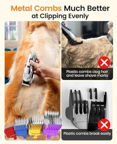 oneisall Dog Clippers for Grooming Thick Hair Professional,Cordless/Rechargeable Pet Grooming Kit with Detachable Metal Combs, Low Noise Heavy-Duty Pet Clippers for Thick/Curly/Fine/Wavy Hair (Sliver) - Image 3