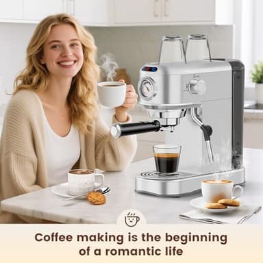 ANYCOLD Espresso Machine 20 Bar, Compact Espresso Maker, Stainless Steel Expresso Coffee Machines with Steam Milk Frother & 34oz Removable Water Tank for Home Latte, Cappuccino, Silver - Image 8