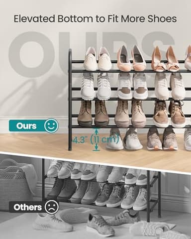 SONGMICS Expandable Shoe Rack, 3 Tier Shoe Rack Shelf, Adjustable Shoe Organizer Storage for 20 Pairs of Shoes, Metal Free Standing Shoe Racks for Closet, Front Door Entryway, Easy Assembly, Ink Black - Image 6