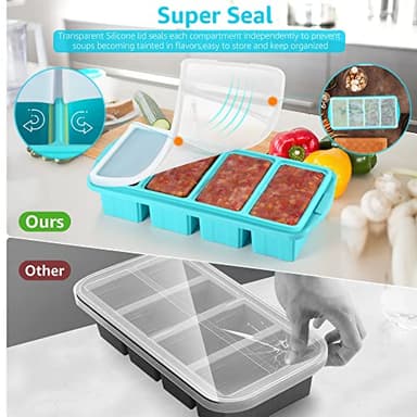 Ztomine Silicone Freezer Tray With Lid - Silicone Freezer Food Molds- Large Ice Cube Tray,Silicone Freezer Container,Freeze & Store Soup, Sauce, Broth,Leftovers - Makes 4 Perfect 1 Cup - Image 5