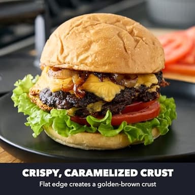 GreenPan x Bobby Flay Smash Burger Press, 6.5" Cast Iron Round Grill Press, Smashed Burgers, Heavy-Duty, Wood Handle, Cookouts & BBQ Tool for Juicy & Crispy Hamburgers Bacon Sandwich, Flat Top Griddle - Image 3