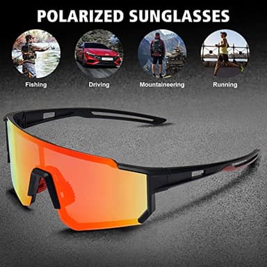STORYCOAST Polarized Sports Sunglasses for Men Women,Bike Glasses Driving Fishing Cycling Mountain Bike Sunglasses UV400 Protection Black Frame-Red Mirror Lens - Image 6