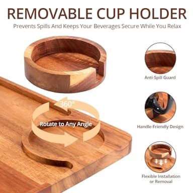 Premium Acacia Wood Sofa Arm Tray Table for Couch | Clip on Food Tray for Wide Armrest | Anti-Slip Wooden Armchair Folding Table for Drinks and Snacks, Remote Controls, Phone, TV Dinners (Deluxe) - Image 5