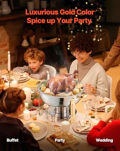 VEVOR Chafing Dish Buffet Set, 5 Qt 4 Pack, Stainless Steel Chafer with 4 Full Size Pans, Round Catering Warmer Server with Lid Water Pan Folding Stand Clip, for Weddings Parties Banquets, Gold - Image 2