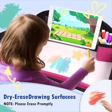 WENRENER Kids Travel Tray, Travel Tray For Kids Car Seat, Toddler Road Trip Essentials With Drawing Kit, Carseat Tray For Kids Travel, Travel Activities Road Trip Must Haves For Kids (Pink) - Image 5