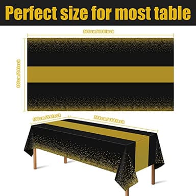 OHOME 4 Pack Disposable Plastic Table Cloths,Black and Gold Table Covers for 50th Birthday Retirement Graduation Party Decorations Backdrop | Halloween Party Favors - New Years Decorations 2026 - Image 3