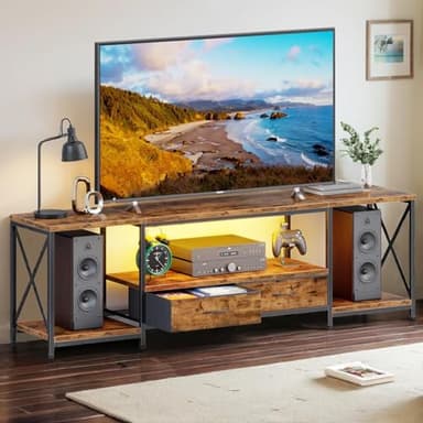 LED TV Stand for 75 70 Inch TV with Fabric Drawers LED Entertainment Center Television Stands with Storage Shelves for Living Room, Bedroom, TV Console Table 63" Rustic Brown - Image 1