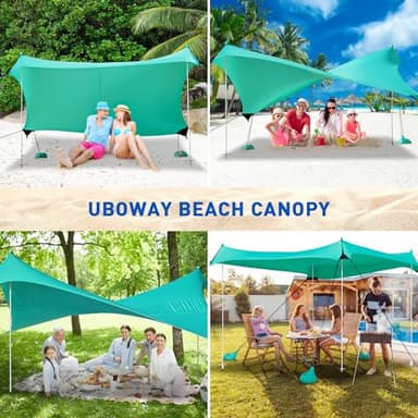 Camping Tent UPF50+ with 8 Sandbags, Beach Shade Canopy with Stability Poles and Big Ground Pegs, Pop Up Canopy for Camping, Picnics, 12X12FT Green - Image 6