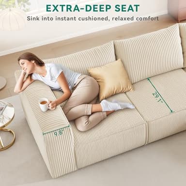 YITAHOME 107 Inch Cloud Sectional Couch with L-Shape Chaise, Modern Modular Sofa with Deep Seat and 3 Pillows, Corduroy Upholstered Couches for Living Room Bedroom, No Assembly Required, Milky White - Image 5