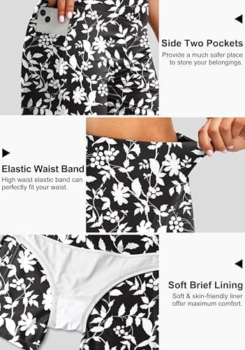 G GRADUAL Women's 5" High Waisted Swim Board Shorts with Phone Pockets UPF 50+ Quick Dry Beach Shorts for Women with Liner(Black Floral,L) - Image 5