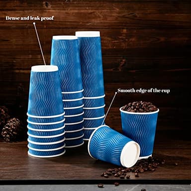 Lamosi Coffee Cups 12 oz - 120 Pack, 12 oz Disposable Paper Coffee Cups Insulated, Corrugated Kraft Ripple Wall Cup for Hot Beverage or Cold Drinks (Navy) - Image 4