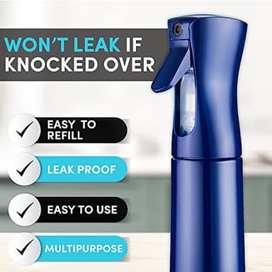 Hula Home Continuous Spray Bottle for Hair (10.1oz/300ml) Empty Ultra Fine Plastic Water Mist Sprayer – For Hairstyling, Cleaning, Salons, Plants, Essential Oil Scents & More - Blue - Image 5