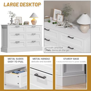 ZLWJGY White Dresser for Bedroom with 6 Drawer, Bedroom Furniture Organizer Storage, Wood Double Dresser & Chest of Drawers, Modern Farmhouse Style, Dressers for Closet, Living Room 30” Tall - Image 6