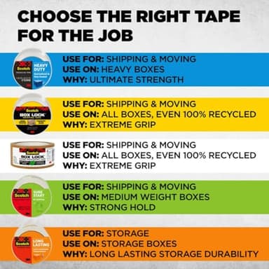Scotch Heavy Duty Shipping Packing Tape, Clear, Packing Tape for Moving Boxes and Packaging Supplies, 1.88 in. x 22.2 yd., 6 Roll Dispensers, Moving Supplies - Image 11