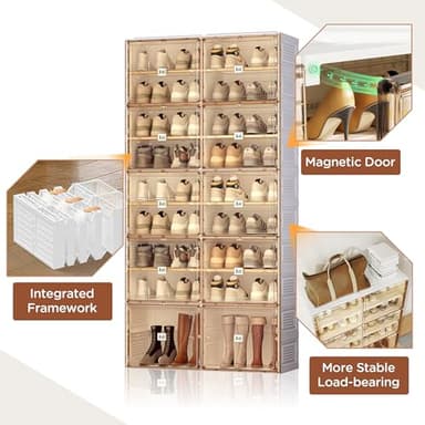 ANTBOX Portable Shoe Rack Organizer for Closet Entryway, Stackable Sneaker Storage Shoe Cabinet with Magnetic Clear Door, Large Plastic Storage containers Bins with Lids 9 Tiers 36 Pairs - Image 5
