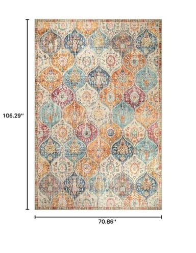 Lahome Moroccan 6x9 Rugs for Living Room, Soft Washable 6x9 Area Rug for Bedroom, Ultra-Thin Oriental Trellis Distressed Non Shedding Throw Large Carpet for Dining Room Office, Cream/Multi - Image 2