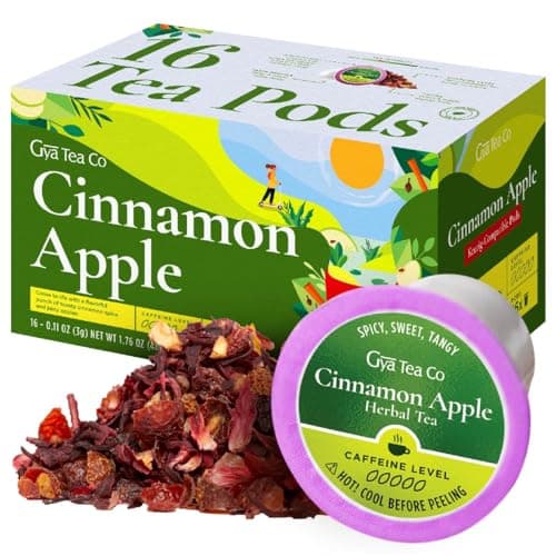 Gya Tea Co Cinnamon Apple Herbal Tea Pod (16 ct) - Decaf Apple Cider for Soothing & Digestive Health - Sweet Hot Tea for Warmth Winter - Image 1