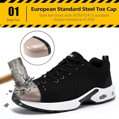 Tinefiy Steel Toe Shoes for Women Lightweight Safety Shoes Comfortable Slip Resistant Indestructible Shoe Womens Puncture Proof Work Shoe Size 8 - Image 3