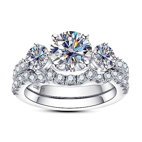 AimiIee Moissanite Wedding Rings Bridal Set 3.7CTTW D Color VVS1 Clarity Round Brilliant Cut Lab Grown Diamond S925 Sterling Silver Wedding Band Engagement Rings Christmas Gift for Women with Certificate(8.5) - Image 1