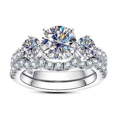 AimiIee Moissanite Wedding Rings Bridal Set 3.7CTTW D Color VVS1 Clarity Round Brilliant Cut Lab Grown Diamond S925 Sterling Silver Wedding Band Engagement Rings Christmas Gift for Women with Certificate(8.5) - Image 1