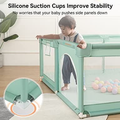 COMOMY Playpens for Toddlers, 79"x71" Baby Playard Extra Large, Safe Non-Slip Fence, Full Mesh Design, Indoor & Outdoor Kids Activity Center, Dark Green - Image 2