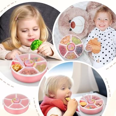 Aimsnk Kids Original Snack Spinner Bundle - Reusable Snack Container with 5 Compartment Dispenser and Lid | BPA and PVC Free | Dishwasher Safe | No Spill, Leakproof,for Toddlers (Pink) - Image 7