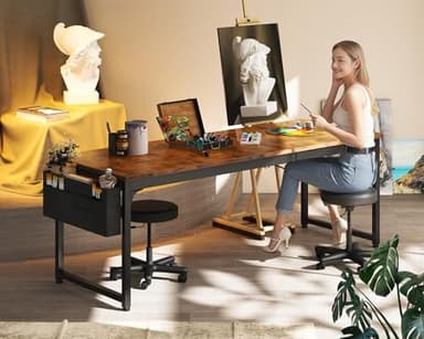 ODK 71 Inch Large Computer Desk Home Office Desk, Long Modern PC Desk Work Table with Headphone Hook & Fabric Bag for Storage, Spliced Board, Rustic Brown - Image 7