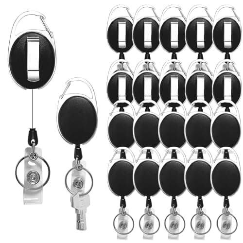 Diateklity 20 Pack Retractable Badge Holder with Carabiner Reel Clip, Badge Reel Bulk ID Card Key Holder with Ring, Heavy Duty Black Key Chain Extender for Office Work Employee - Image 1