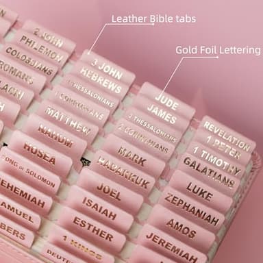 UPAFEXXI-Leather Bible Tabs, Bible Tabs for Women and Men(Gold Foil Lettering) Large Print Stickers, Easy to Read and Apply, 80 Chapters Labels for Easy Navigation(Pink) - Image 2