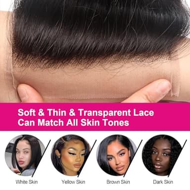 5x5 Transparent HD Lace Closure Silky Straight Human Hair Lace Closure Brazilian Virgin Remy Hair Invisible Lace Frontal Closure Pre Plucked Natural Black Color 16 Inch - Image 4