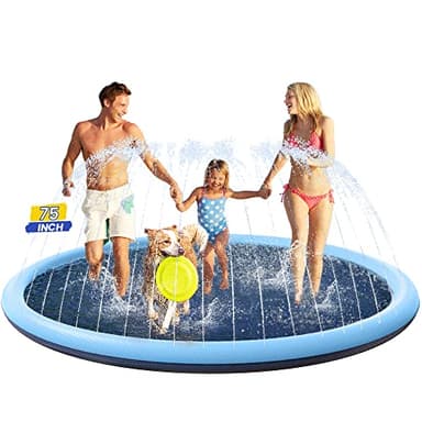 75inch Large Dog Splash Pad Non-Slip, Pet Dogs Cool Sprinkler Pool Heavy Duty L Splash Pads for Kiddie Baby Wading Pool Summer Outdoor Play Water Fun Toy Gift Easy to Use/Clean - Image 1