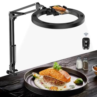 Overhead Camera Mount with Ring Light Phone Holder,10" LED Ring Light for Desk with Stand and Remote for iPhone,Phone Tripod with Light for Video Recording TikTok Live Stream Cooking Kitchen Vlogging - Image 1