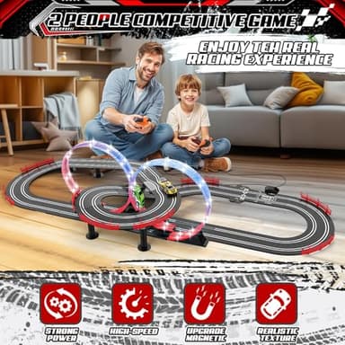 3 IN 1 Slot Car Race Track Sets with 4 High Speed Slot Cars, Electric Race Car Track Include Circular Overpass Flash Tracks, 1:43 Remote Control Track Car Game Toys Gifts for Adults Boys Ages 6 7 8-12 - Image 7