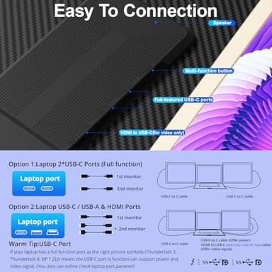 Enzion Laptop Screen Extender,Upgraded 15.6" Portable Monitor,FHD 1080P Triple Laptop Screen Extender,Detachable Dual Monitor for 13”-17” Laptops,Plug & Play,Compatible with Mac/Wins/Chrome/Dex - Image 4