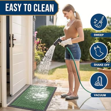 Smiry Front Door Mat Outside Entrance, Heavy Duty Sturdy Natural Rubber Doormat, Trap Dirt and Moisture, Easy Clean Low Profile Welcome Floor Mats for Indoor Outdoor Entry, 47x32 Inch, Green - Image 6