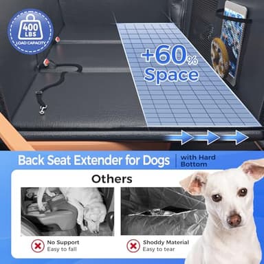 HOB4U Back Seat Extender for Dogs, Hard Bottom Dog Car Seat Cover for Truck Back Seat, Upgraded PU Leather Dog Hammock for Car, Waterproof, Anti Scratch, Larger Space, Holds 400lbs - Image 2