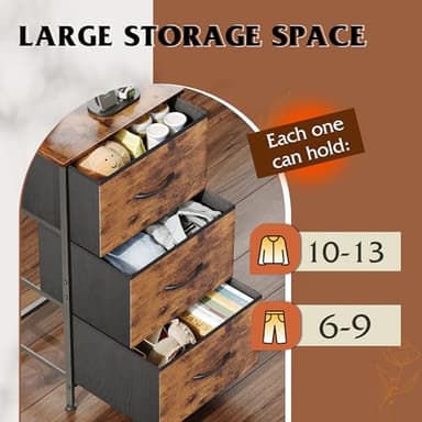 WLIVE Dresser with 3 Drawers, Fabric Nightstand, Organizer Storage Dresser for Bedroom, Hallway, Entryway, Closets, Sturdy Steel Frame, Wood Top, Easy Pull Handle, Rustic Brown Wood Grain Print - Image 4