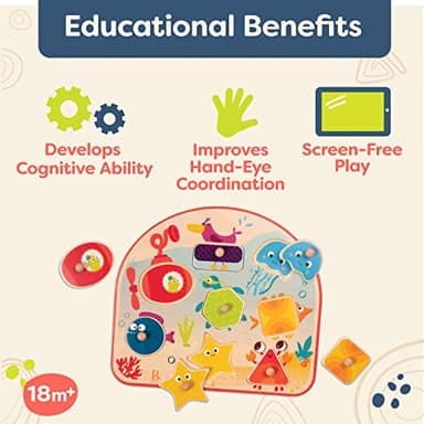 B. toys – Sea Treasures – Wooden Peg Puzzle – Sea Animals Puzzle – Ocean Peg Puzzle for Toddlers, Kids – 8 Chunky Pieces – 18+ Months - Image 3