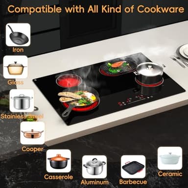 Zarbaco 30 inch Electric Cooktop 4 Burner, 7200W Built-in Stove Top Burner with Sensor Touch Control, Radiant Electric Ceramic Cooktop with Safety Lock, 9 Level Power, 99 Min Timer - Hard Wire - Image 3