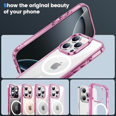 Temdan for iPhone 16 Pro Case Clear, [Compatible with Magsafe][Anti-Yellowing][Military-Grade Protection] Shockproof Slim Phone Case for iPhone 16 Pro, Pink - Image 5