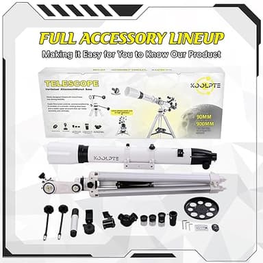 Telescope 90mm Aperture 900mm - Vertisteel AZ Mount Base, High Precision Adjustment, Magnification 45-450x, Wireless Remote, Phone Adapter - Ideal for Astronomy Enthusiasts and Beginners (White) - Image 7