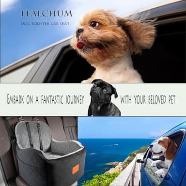 Lealchum Dog Booster Car Seat for Small/Medium Dogs,6in Memory Foam Elevated Cushion,Fully Detachable and Washable,2 Clip-On Safety Leashes,Anti-Slip Base(Black/Grey,Medium) - Image 6