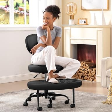 AtHope Ergonomic Cross Legged Office Chair with Wheels - Adjustable Height for Meditation, ADHD Desk & Yoga - Wide Criss Cross Design with Lumbar Support, Kneeling Chair - Black - Image 3